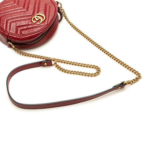 GUCCI Red Leather GG Marmont Shoulder Bag - Picture 4 of 10